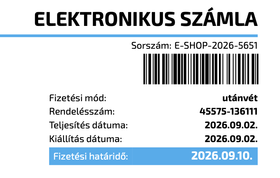 Rendelésszám Code128 vonalkódként a számlán, bárhol elhelyezhető