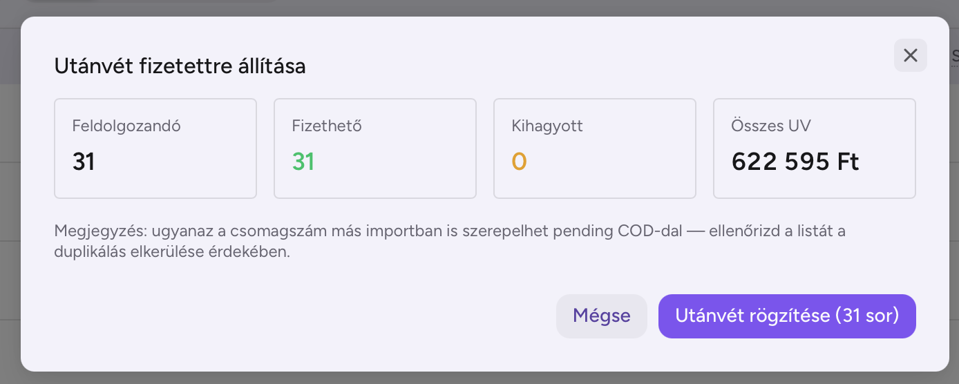 Utánvét fizetettre állítása — a futárcég által beszedett összegek rögzítése a számlákon