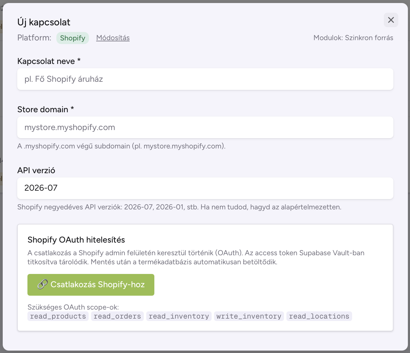 Shopify bolt bekötése
